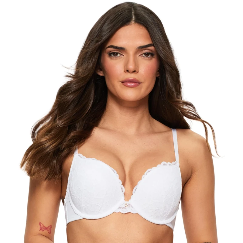 Ann Summers Bridal Sexy Lace Padded Boost Bra, A-DD Cup, Curve-Enhancing Womens Underwear with Graduated Push-Up Cups, Underwire Support & Plunge Fit for Double Cleavage Boost White - Womens Lingerie