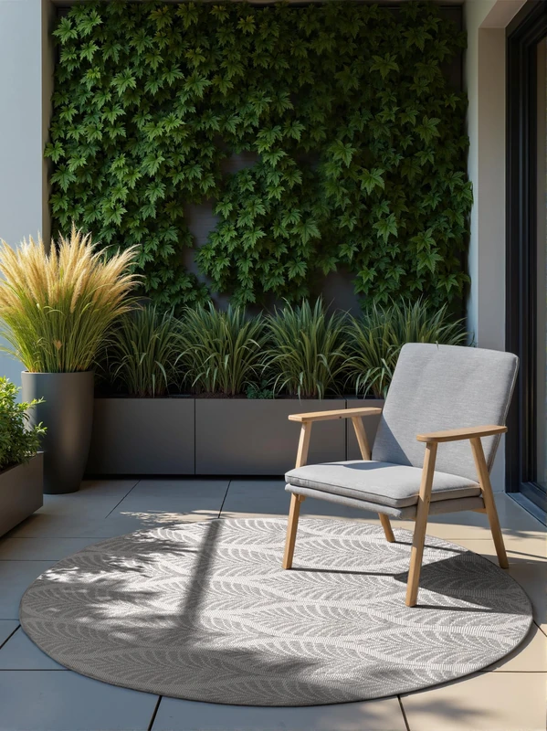 Hanse Home Northrugs Liora Indoor & Outdoor Rug, Round, Modern Flat Weave, Reversible Rug with Floral Design, Oeko-Tex Weatherproof & UV-Resistant for Balcony, Patio, Garden - White Grey, Diameter 160 - Image 1