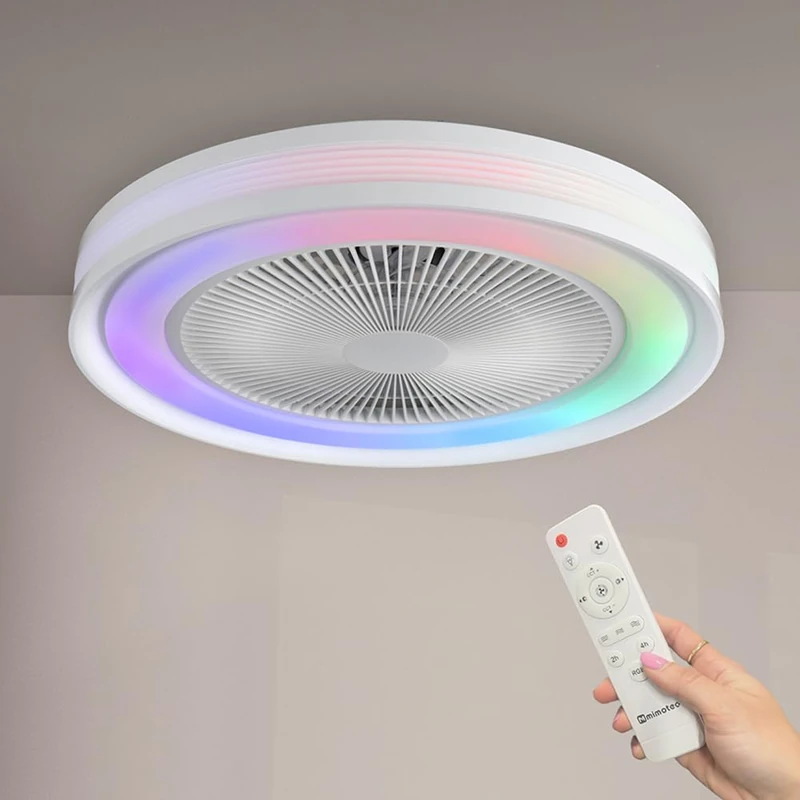 M mimotec - Ceiling Fan LED Colours, Adjustable Light Temperature, Color Changing Light, Remote Controlled, Summer and Winter Use, Suitable for Bedroom, LM8830