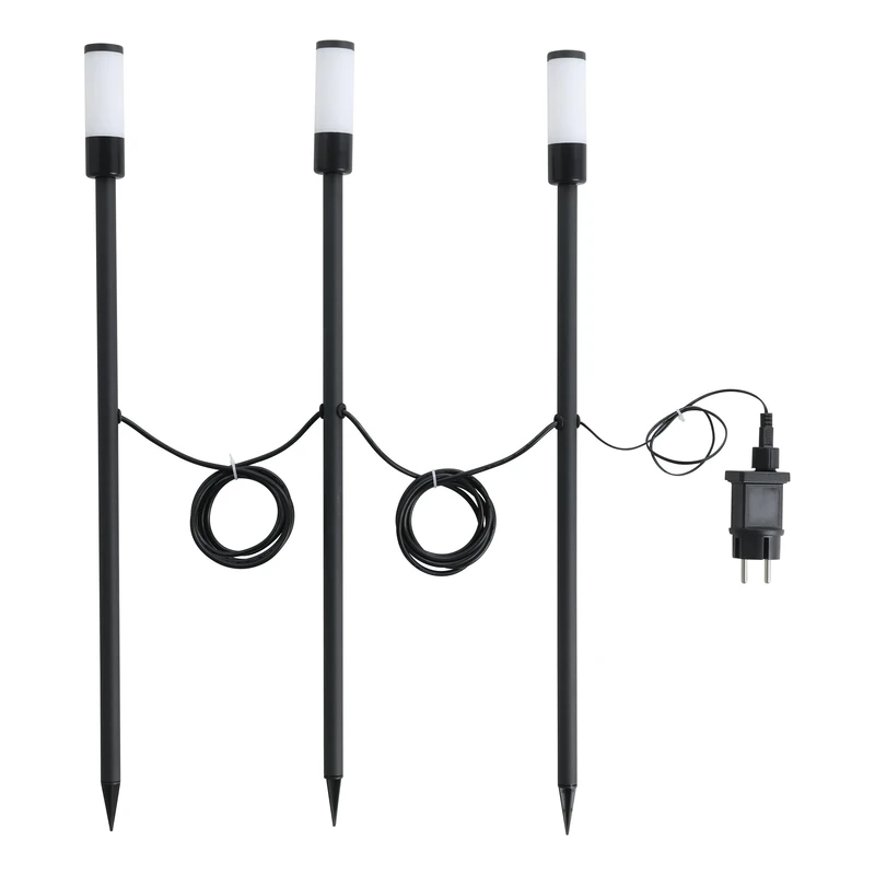 Eglo Set of 3 LED Garden Lamps with Ground Spike Zancaro 1, Outdoor Floor Light fixtures with Remote Control, Aluminium in Black, Plastic White, Warm RGB, IP44