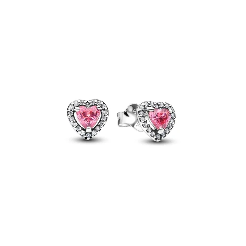 Pandora Timeless 298427C02 Raised Pink Heart Stud Earrings Sterling Silver with Zirconia, 3,5x6,8x7 mm, Sterling Silver, Cubic Zirconia