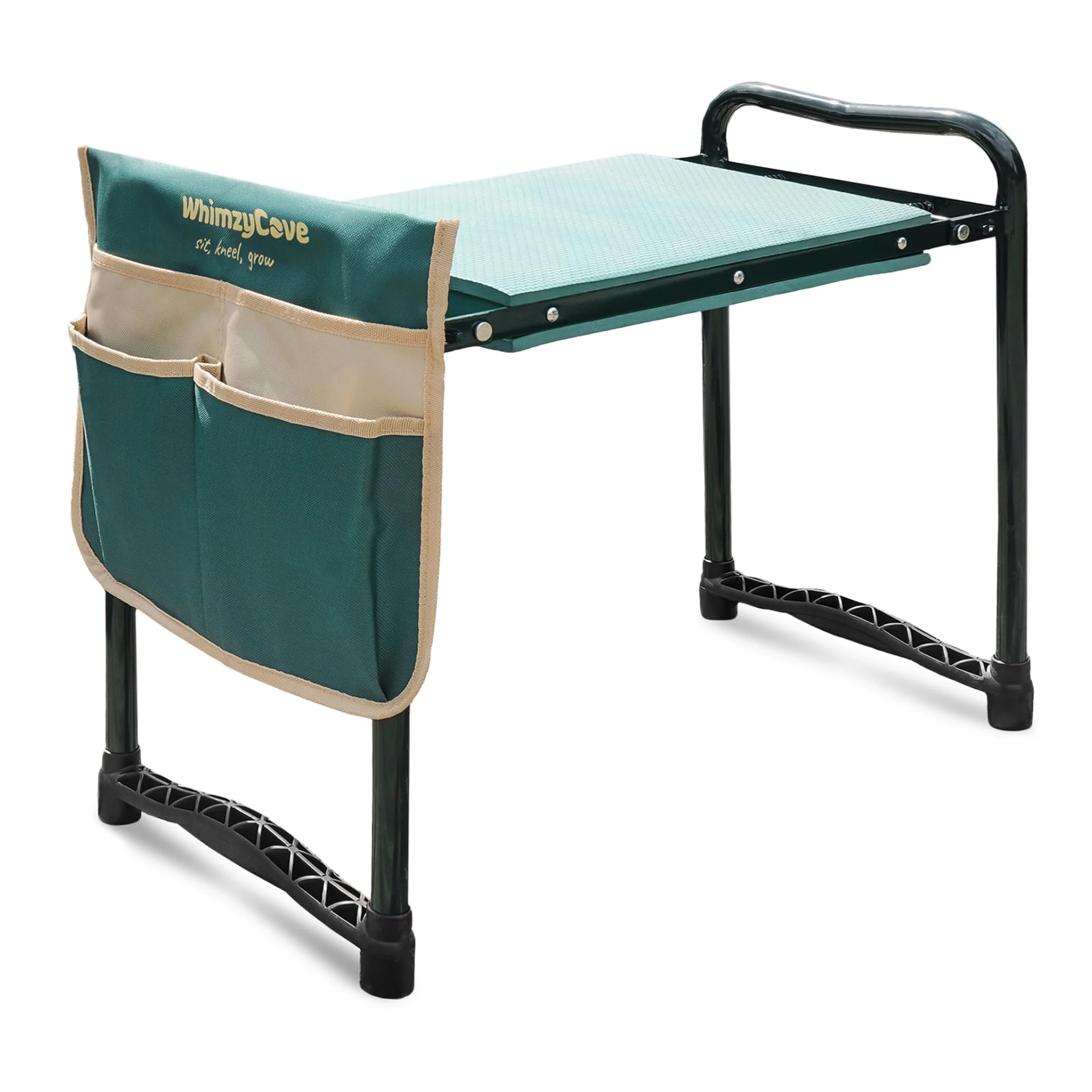 WhimzyCove Garden Kneeler seat with handles and kneeling stool with tool bag- multi-use 2 in 1 heavy duty soft foldable, Gardening gifts,Portable Lightweight allotment equipment gift