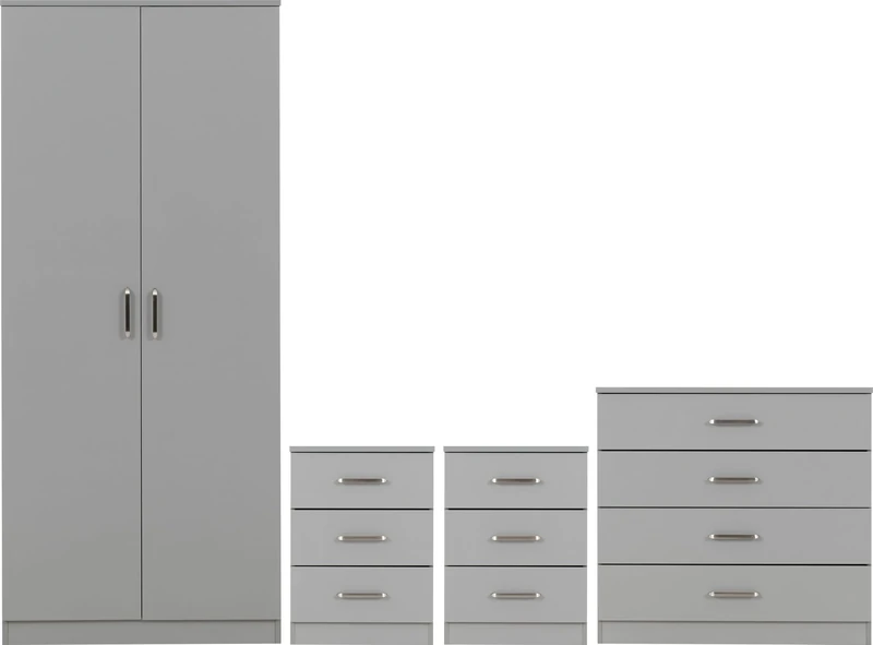 Seconique Dakota 2 Door Wardrobe Bedroom Set in Light Grey