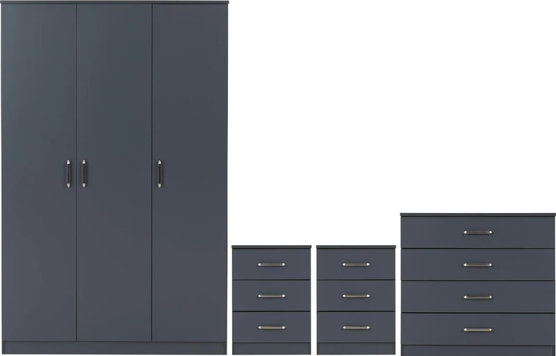 Seconique Dakota 3 Door Wardrobe Bedroom Set in Dark Grey