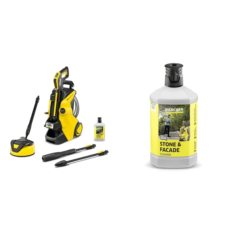 Kärcher K 5 Power Control Flex Home Pressure Washer, pressure: max. 145 bar, flow rate: 500 l/h, area: 40 m²/h, water filter + Kärcher 62957650 3-in-1 Stone Plug and Clean, Black, Unscented, 1L