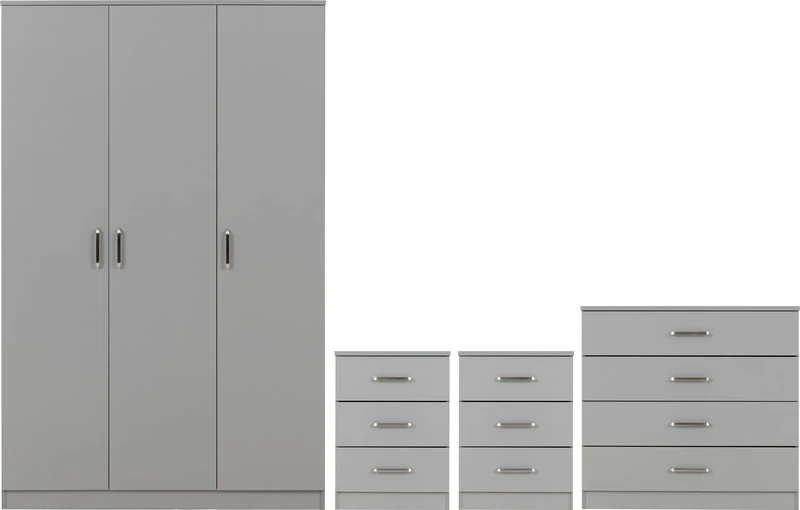Seconique Dakota 3 Door Wardrobe Bedroom Set in Light Grey
