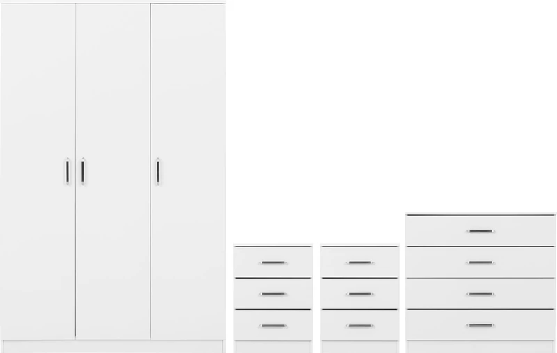 Seconique Dakota 3 Door Wardrobe Bedroom Set in White