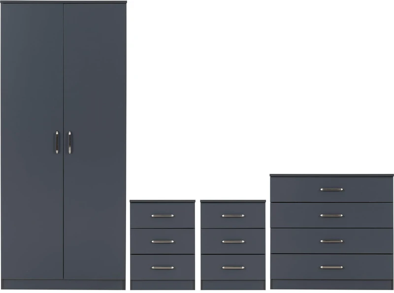 Seconique Dakota 2 Door Wardrobe Bedroom Set in Dark Grey