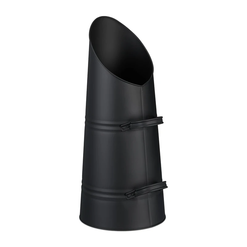Relaxdays Coal Scuttle, 16 Litres, Iron Bucket, 2 Handles, Pellet Scoop for Refilling, Fireplace, Charcoal Hod, Black