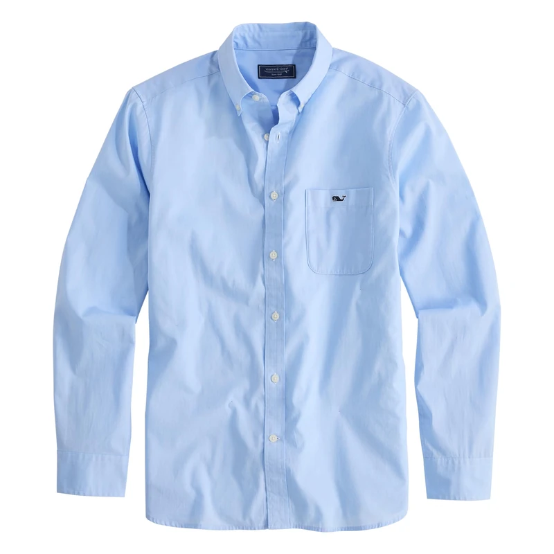 Vineyard Vines Men's Shoreline Solid Perfect Wash Poplin Shirt, Jake Blue, Large