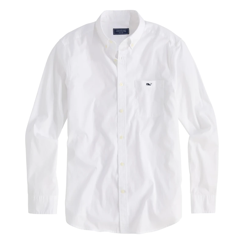 Vineyard Vines Men's Shoreline Solid Perfect Wash Poplin Shirt, White Cap, Large