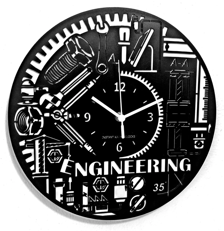 Instant Karma Clocks | Engineering Wall Clock – Silent Non-Ticking Quartz – Wall Decoration for Engineer, Office, Workshop, Technical Studio, Industrial Decor - Image 1