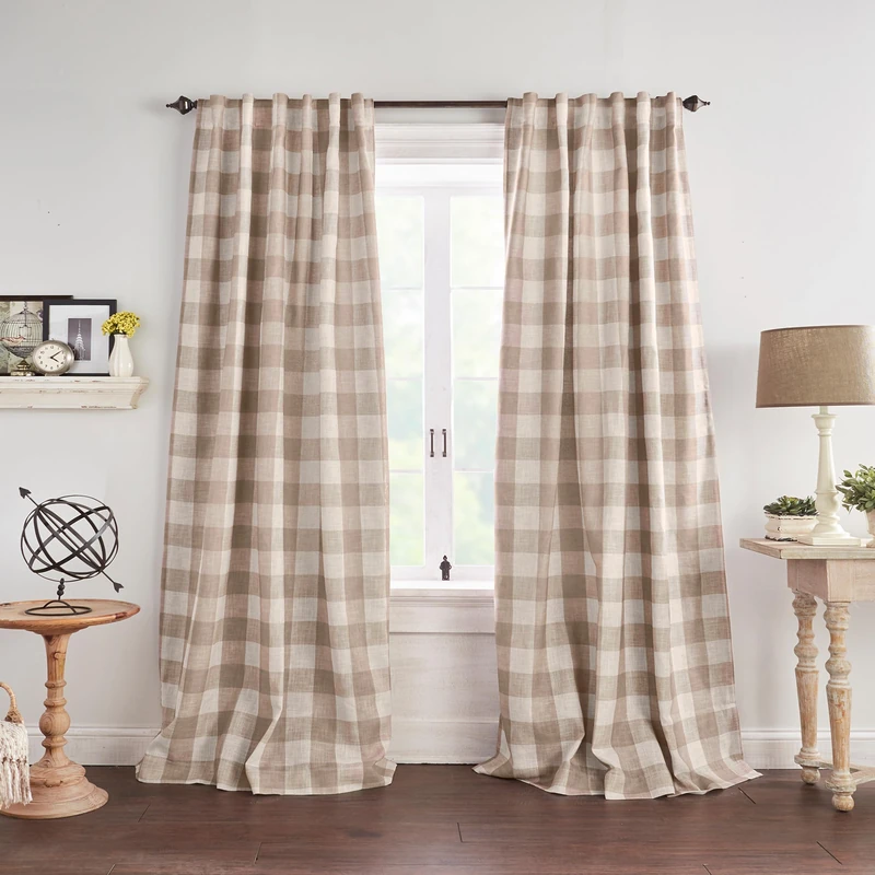 Elrene Home Fashions Farmhouse Living Grainger Buffalo-Check Room Darkening Window Curtain, Living Room and Bedroom Drape with Rod Pocket Tabs, 52" x 108", Linen, 1 Panel