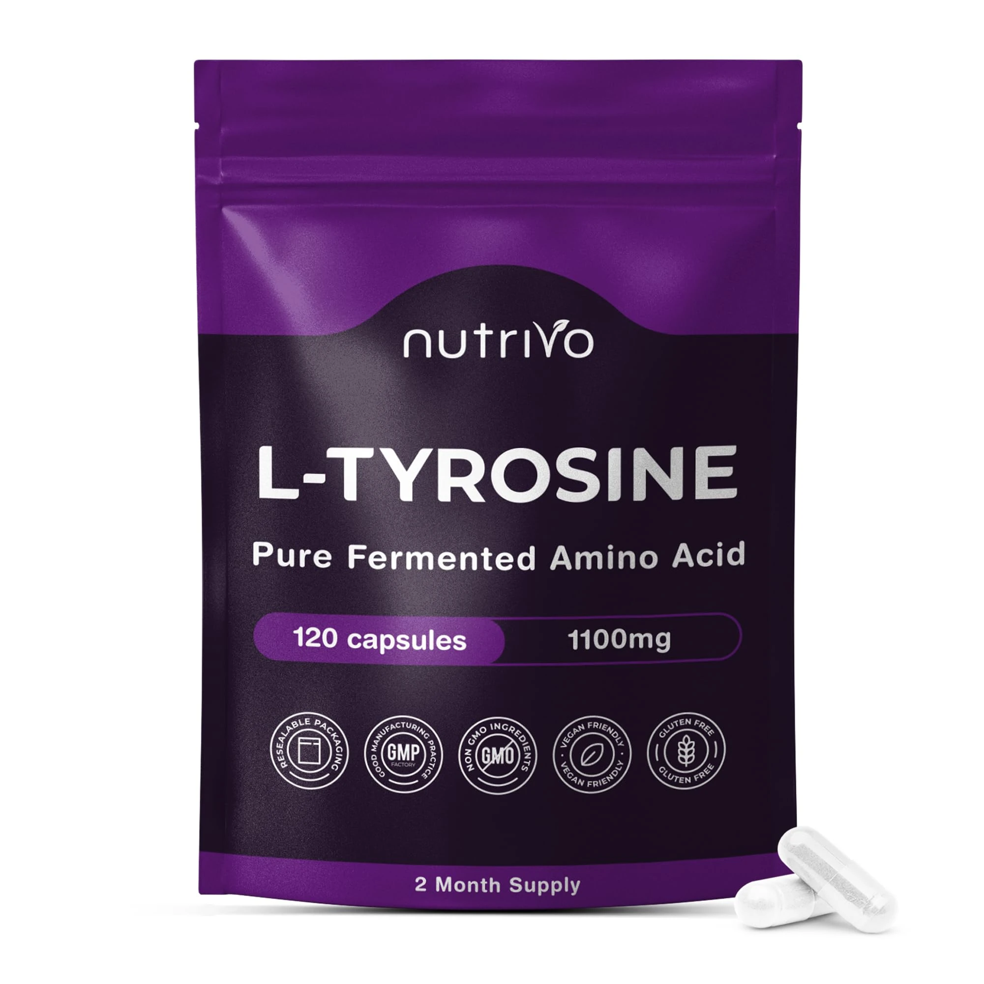 L Tyrosine 1100mg (Per 2 Capsule Serving) | 120 L-Tyrosine Capsules - 2 Months Supply | Supports Dopamine, Focus & Mental Clarity | Vegan, Non-GMO & UK Made