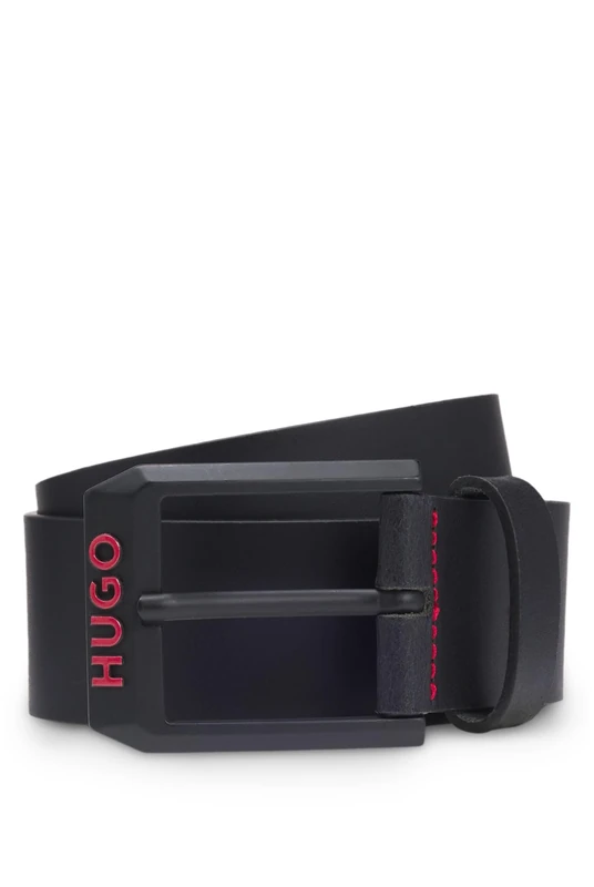 HUGO Mens Gelio-B-Red Sz40 Italian-leather belt with angular logo buckle