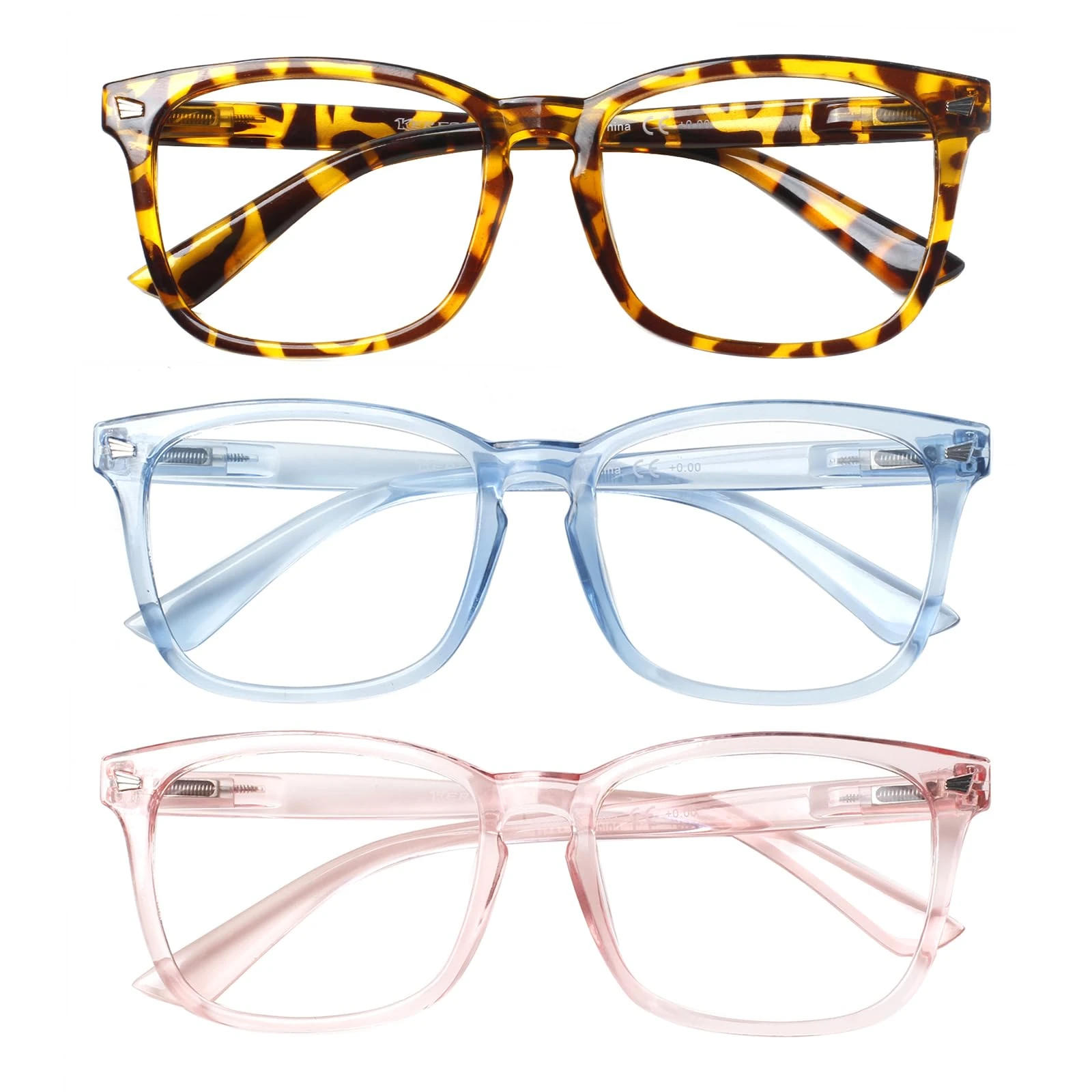 Kerecsen 3 Pack Reading Glasses for Women Blue Light Blocking Glasses Filter UV Square Lightweight Readers Glasses for Women and Men Reader