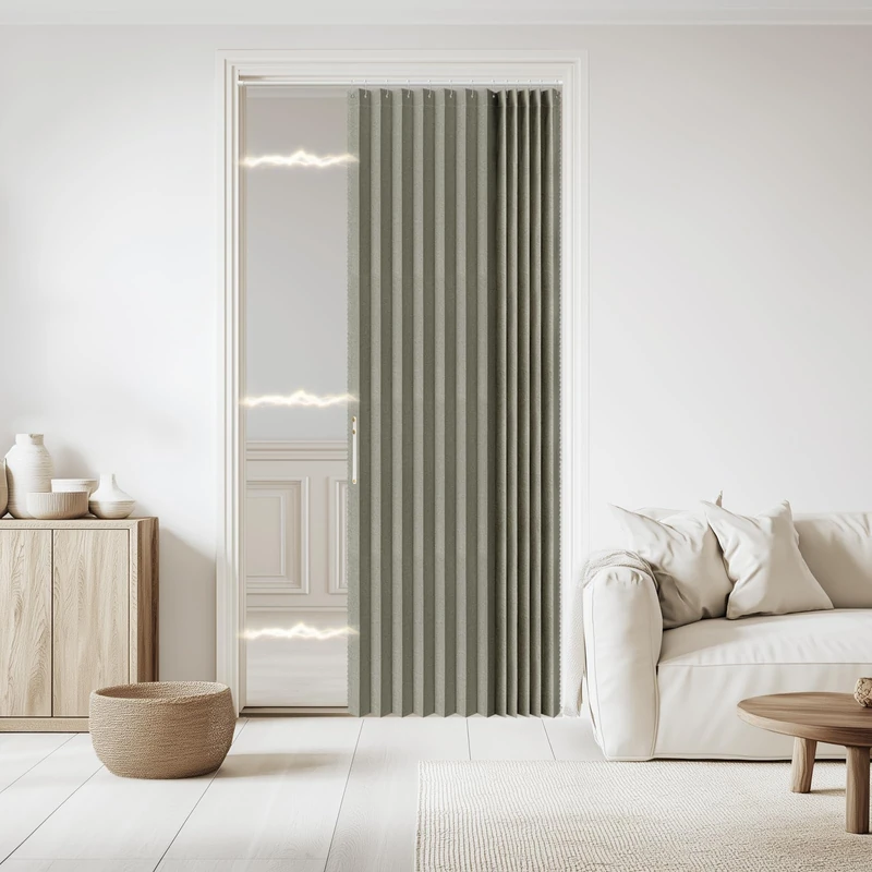 Jilron Accordian Door Curtain, 100% Blackout Folding Magnetic Doorway Curtains,Linen Style Closet Doors,for Room Divider,Privacy Protection（W52 x L78,Grey,1 Panel） - Image 1