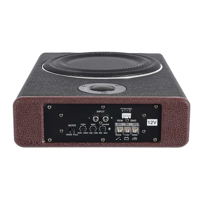 WINPANG 600W Underseat Car Subwoofer, 8 inch Woofer with 2" Tweeter - Wood PU Stainless Steel, Modern Black Design for Cars, SUVs & Trucks Powerful Bass & Easy Installation