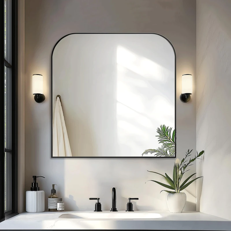 Bathroom Vanity Mirror,30" x 30" Black Metal Framed Wall Mirror for Over Sink, Living Room, Bedroom,Entryway Decor