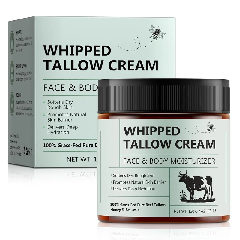 Beef Tallow for Skin Care 120g, Tallow and Honey Balm, 100% Grass-Fed Beef Tallow, Honey & Beeswax, Deep Hydration for Dry & Aging Skin, Natural Skin Barrier, Nourishing Moisturizer