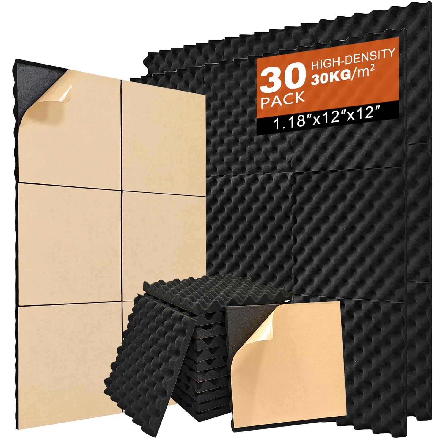 Saiqiang 30 Pack Sound Proofing Panels Self-Adhesive Egg Crate Acoustic Foam 30 x 30 x 3cm Sound Absorbing Panels Acoustic Foam Panels Studio 1.18" X 12" X 12"