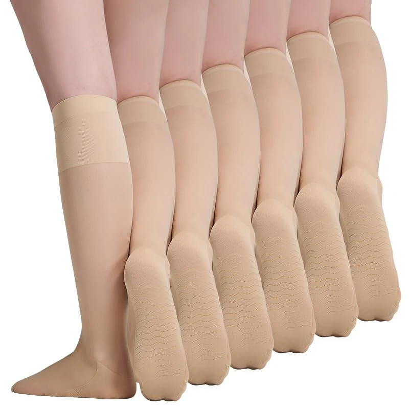 Yilanmy 6 Pairs Pop Socks Ladies Knee-highs Stockings with Massage Sole 20 DEN Nylon Socks (6 Pairs Natural)