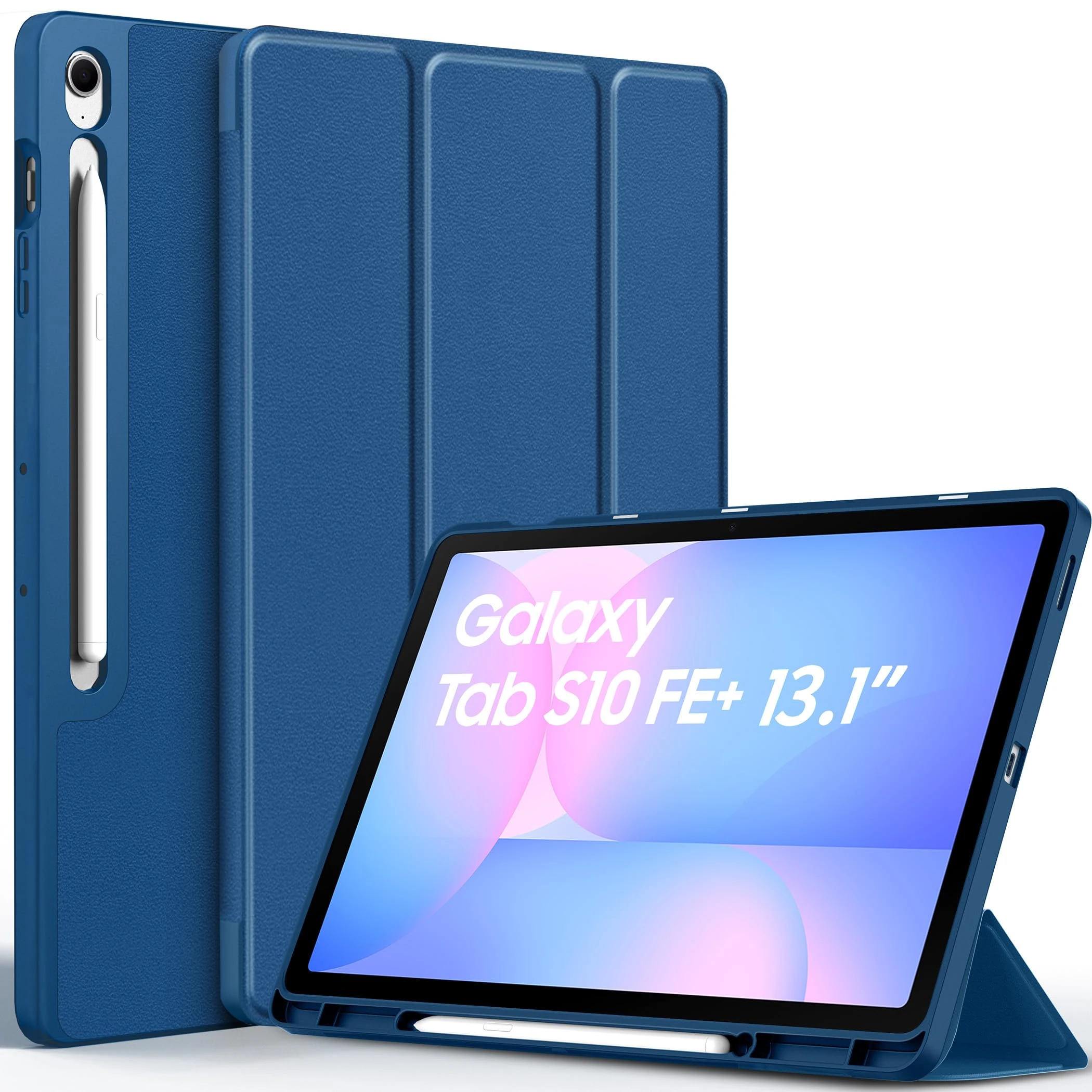 EasyAcc Case for Samsung Galaxy Tab S10 FE+/ S10 FE Plus (NOT for S10 FE),13.1 Inch with Pencil Holder, Ultra Thin Slim PU Leather Protective Case, Sky Blue