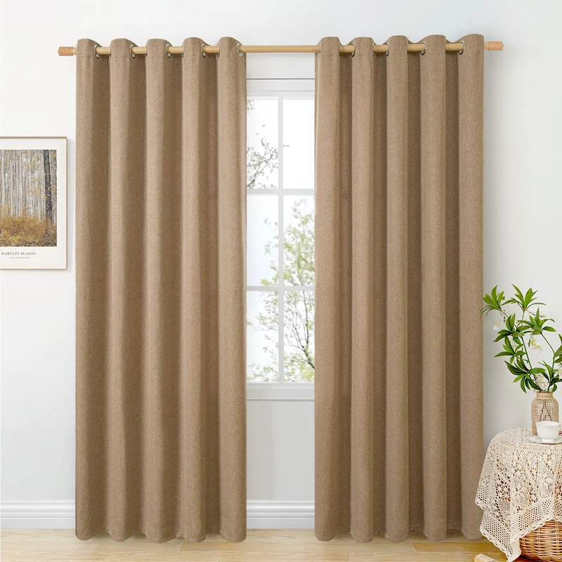 BGment Camel Linen Curtains for Living Room 84 Inch Length 2 Panels Set, Country Rustic Window Drapes Textured Light Filtering for Bedroom Laundry Privacy, Each 60 Inch Wide