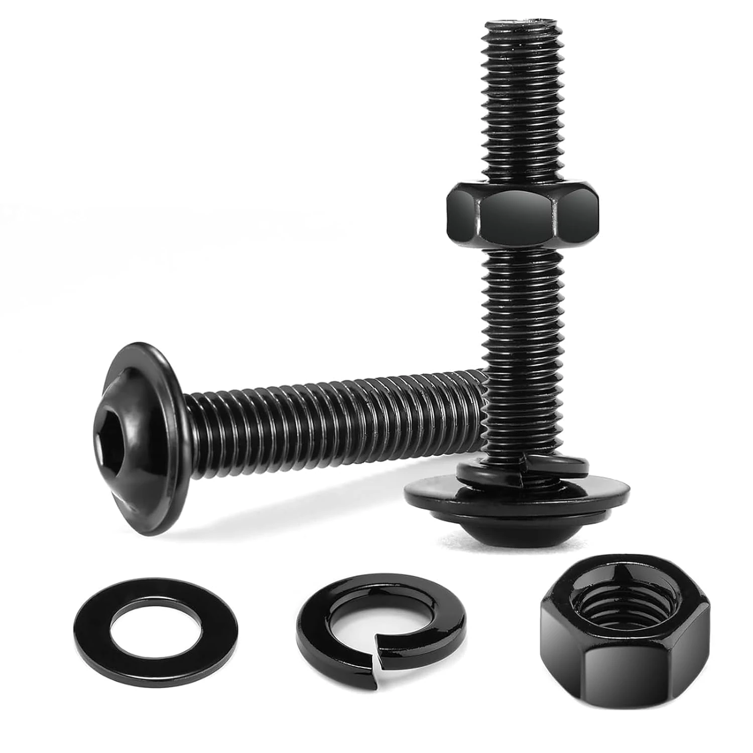 10Pcs M5 x 30mm Bolt Flanged Button Head Socket Cap Bolt Screws, Black Oxide 304 Stainless Steel Nuts and Bolts, Allen Screws, Flat & Lock Washers, Nuts and Bolts Assortment Kit by Wavanta