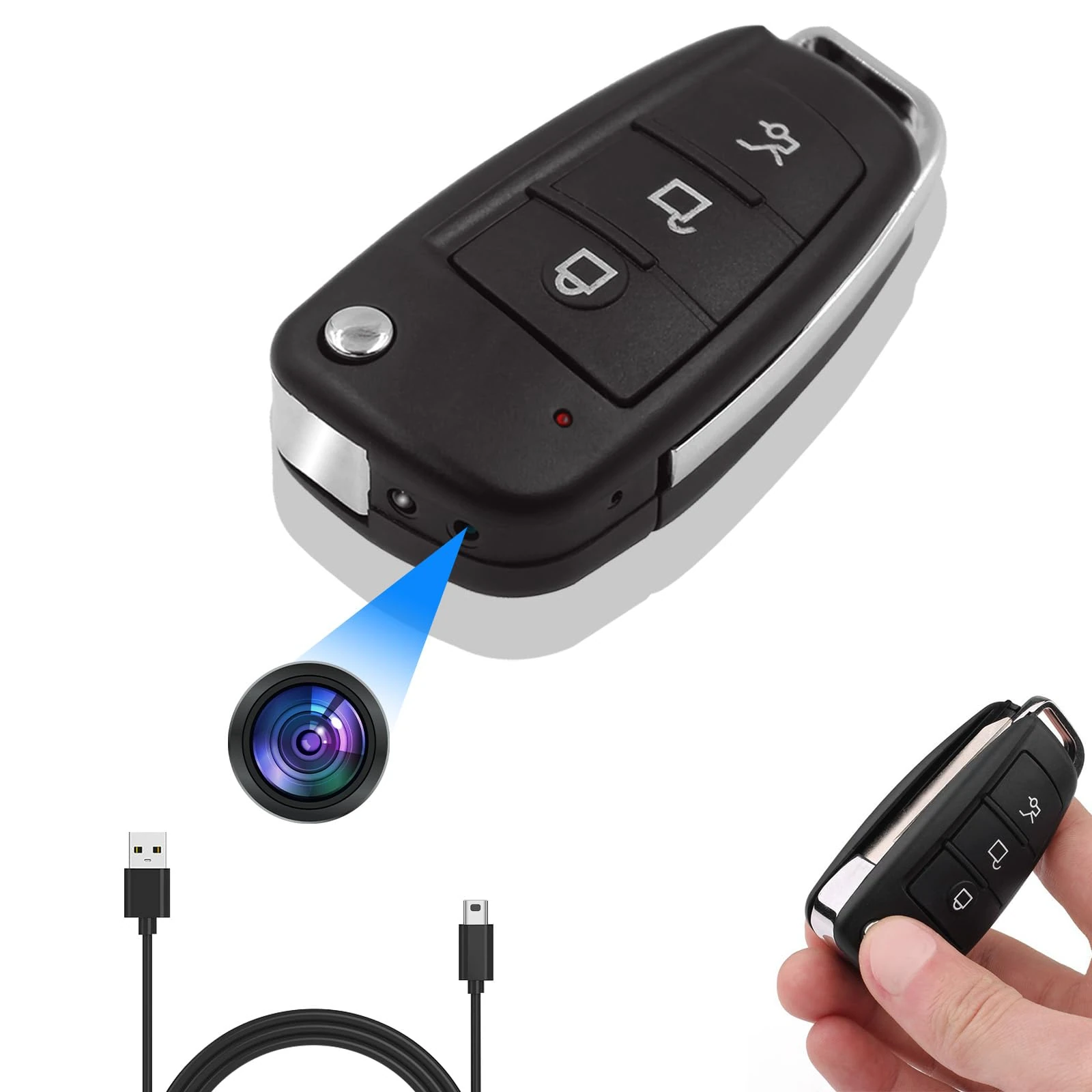 RUMUCF Spy Camera Car key Mini Hidden Camera HD 1080P Video Recorder with Motion Detection Loop Recording Night Vision, Small Portable Camera for Video Recording, No WiFi Required