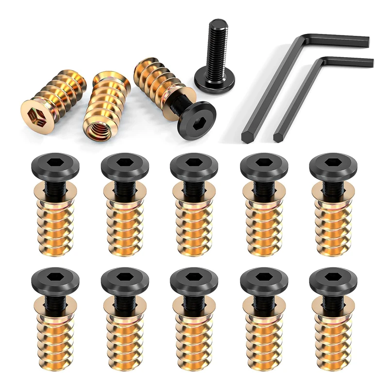 Wavanta 10Pcs M6 x 20mm Furniture Screw Nut Threaded Wood Inserts Bolt Fastener Connector Hex Socket Drive M6 x 15mm Screw-in Nuts with Wrenches