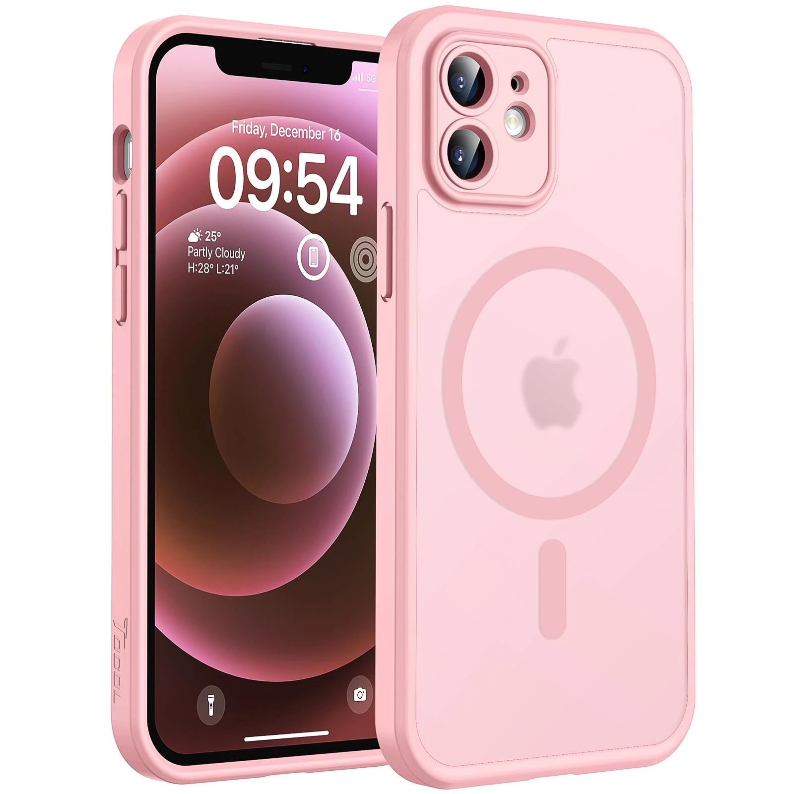 TOCOL Magnetic for iPhone 12 Case 6.1-Inch, Fit for MagSafe, Upgraded [Full Camera Protection], [14FT Military Grade Drop Tested] Shockproof Slim Translucent Matte Back Phone Cover (Light Pink)