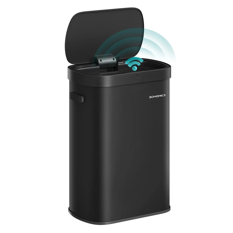 SONGMICS Motion Sensor Kitchen Bin, 13-Gallon (50 L) Automatic Rubbish Bin, Wave or Touch to Open, Soft Close Lid, Steel, Includes 15 Bags, Ink Black LTB640B02