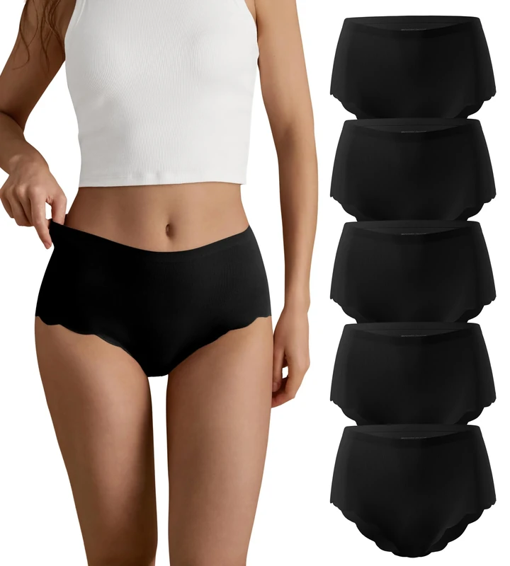 SHARICCA Seamless Knickers for Women Breathable No Show High Waisted Underwear Comfortable Wave Edge Full Coverage Briefs Basic Ladies Panties Multipack(Multicolor-5P04-L)