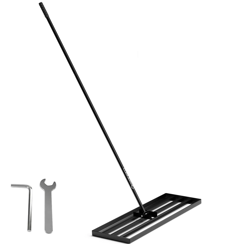 Lawn Levelling Rake, 75 x 25cm Lawn Leveler with 210cm Long Handle, Heavy Duty Stainless Steel Level Lawn Tool, Landscape Rake Adjustable Curved End Grip for Soil Sand Dirt Surfaces Garden Grass