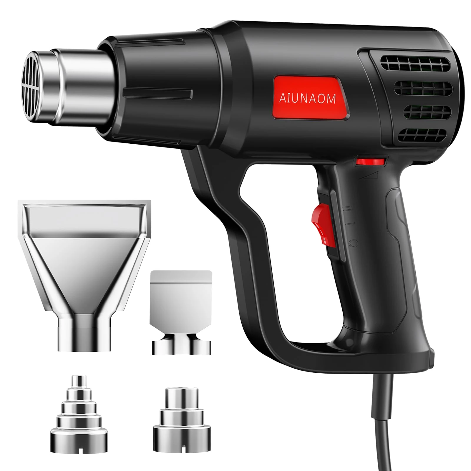 Professional 2000W Heat Gun, AIUNAOM Fast Heating 50℃- 650℃ Hot Air Gun Dual Temp Settings for Paint Removing Heat Shrink Wrapping (Black)