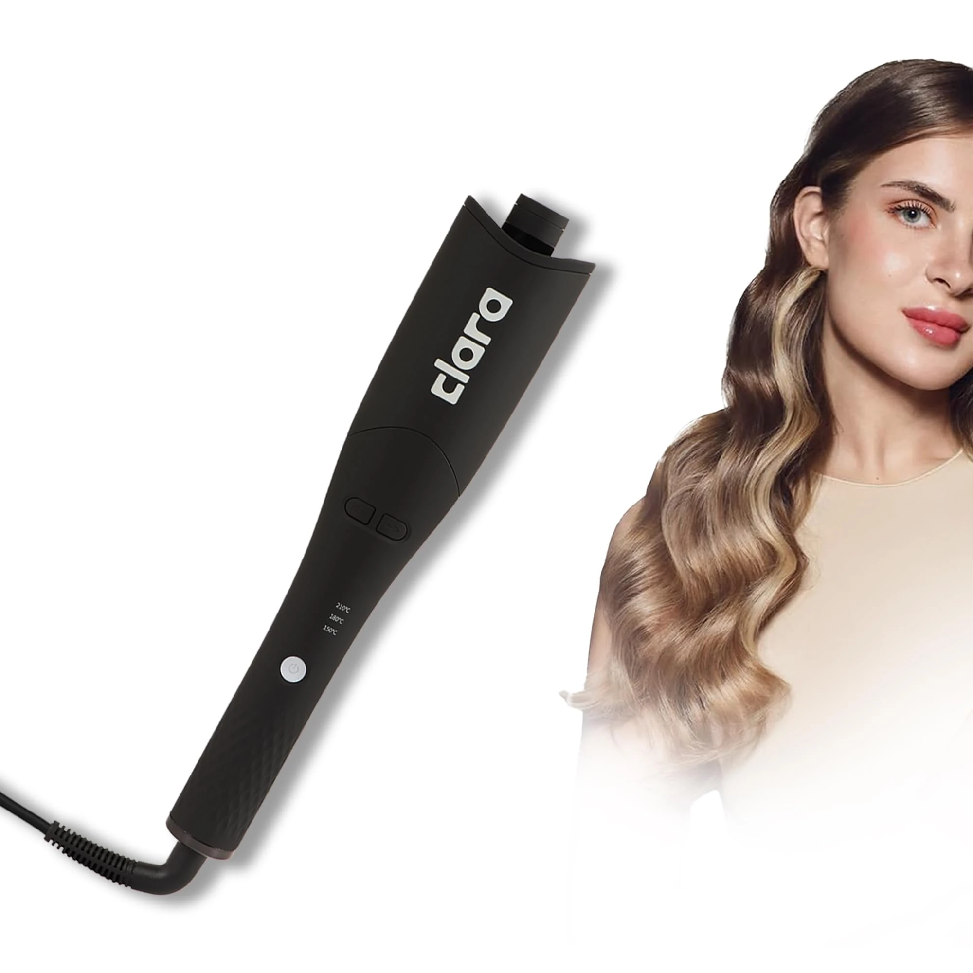 Clara Oil-Coated Protective Auto Curler – Ceramic Hair Curler with Triple Heat Settings – No Burn Automatic Curling Iron – Rotating Curling Iron for All Hair Types, Black