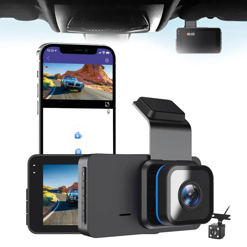 HD Dash Cam with WiFi & GPS, Dash Cam Front and Rear Wireless 1080p in Car Camera Dual Lens Dashcam for Cars, Sd Card, 24h Parking Mode, Loop Recording Car Camera with G-Sensor(32g,WiFi+GPS)