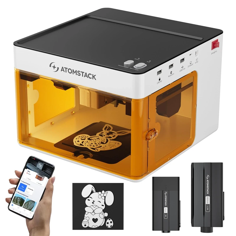Atomstack P1 Dual Module Engraving Machine, 5W Blue Diode and 1.2W Infrared CoreXY Mini Engraver Cutter, Free Atomstack App with Built-in Design Library, 110x110mm Engraving Area