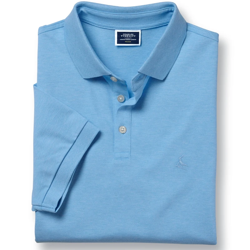 Charles Tyrwhitt Polo Shirts for Men – Premium Sky Blue Cotton Pique Polo with Stretch – Men’s Polo-Shirt for Work & Casual Wear – Short Sleeve, Breathable & Durable T-Shirts for Men UK