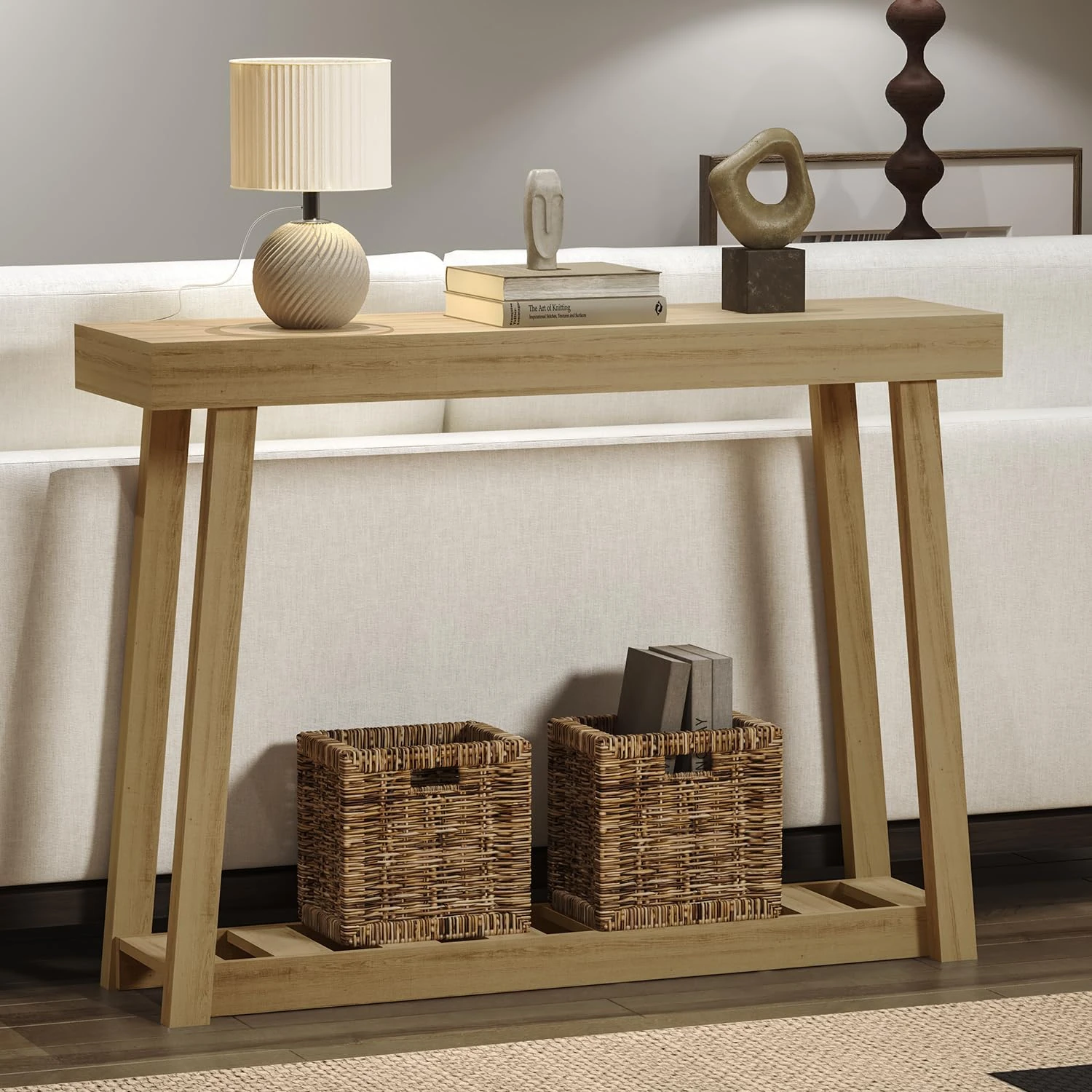 VERTOXIA Farmhouse Console Table for Entrance, 2 Tiers Entryway Table with Storage Shelves, Entry Way Console Behind Sofa Couch Table for Living Room, Hallway, Oslo Oak