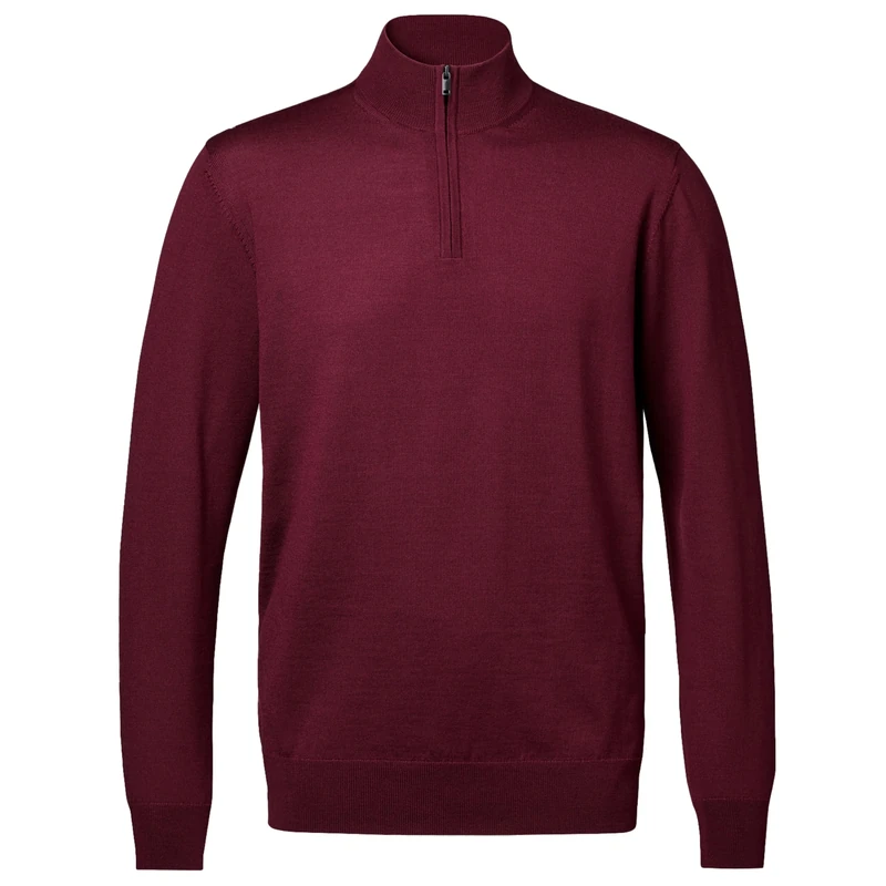 Charles Tyrwhitt Jumpers for Men - Burgundy Red Merino Wool 1/4 Zip Jumper - Machine Washable & Temperature Regulating Knitwear for Smart & Casual Wear