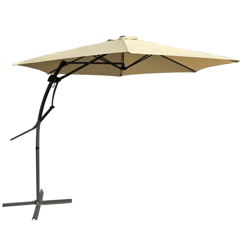 BAKAJI Garden Parasol Decentrated 3 x 3 m Metal Pole Lever Closure Cross Base Air Vent System Outdoor Furniture Gazebo Pool Garden Terrace Outdoor Environments, beige, 3 x 3 metri di diametro e 2,5 - Image 1