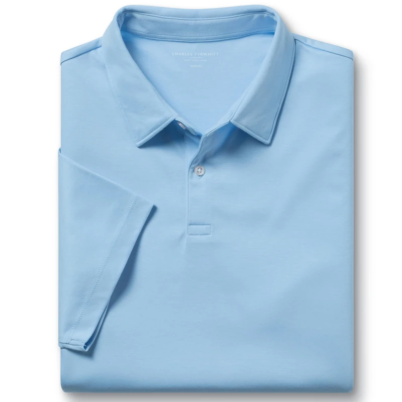 Charles Tyrwhitt Polo Shirts for Men - Smart Sky Blue Jersey Cotton Polo with Concealed Button-Down Collar - Breathable & Stylish T Shirt for Men UK - Classic & Modern Men's Polo-Shirts Short Sleeve - Image 1