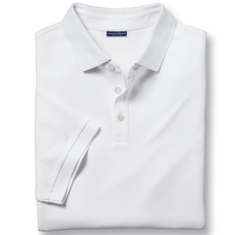 Charles Tyrwhitt Polo Shirts for Men – Premium White Cotton Pique Polo with Stretch – Men’s Polo-Shirt for Work & Casual Wear – Short Sleeve, Breathable & Durable T-Shirts for Men UK