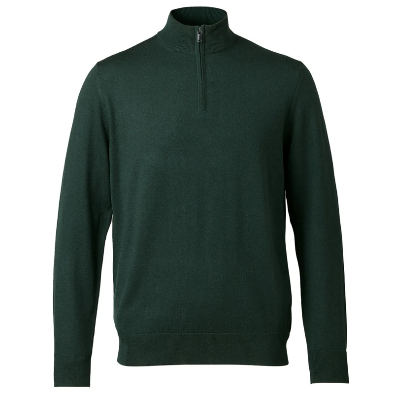 Charles Tyrwhitt Jumpers for Men - Forest Green Merino Wool 1/4 Zip Jumper - Machine Washable & Temperature Regulating Knitwear for Smart & Casual Wear