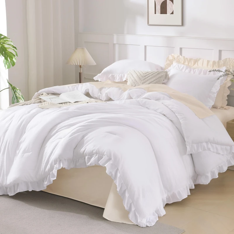 Andency Oversized King Comforter Set 120x98, 3 Pieces Ruffle Bedding Set