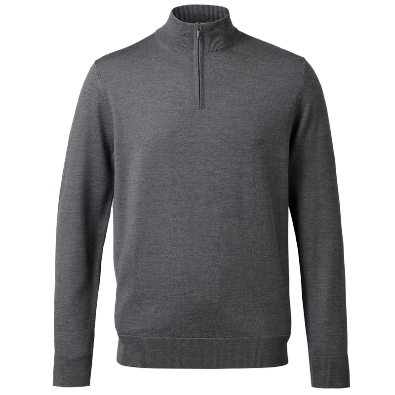 Charles Tyrwhitt Jumpers for Men - Grey Merino Wool 1/4 Zip Jumper - Machine Washable & Temperature Regulating Knitwear for Smart & Casual Wear