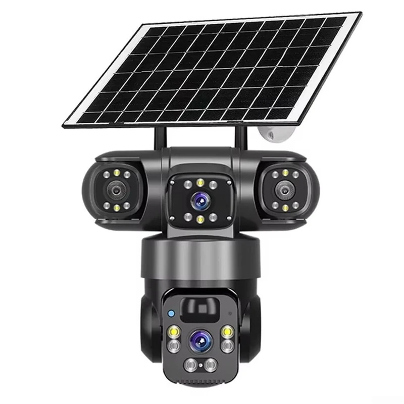 Smart Wireless Solar Camera, Outdoor Wireless Camera, Panoramic 360-degree Three Views, With PIR Detection System (Black)