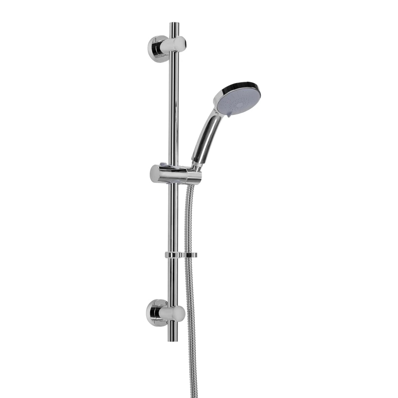 Croydex Presion Shower Riser Rail Kit - Black Shower Head with 5 Spray Patterns, 68cm Riser Rail, 1.75m Reinforced Stainless Steel Hose and Adjustable Slider with Flexi-Fix Wall Brackets